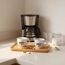 Jogo 6 Xícaras Café Expresso Porcelana Com Pires Madeira