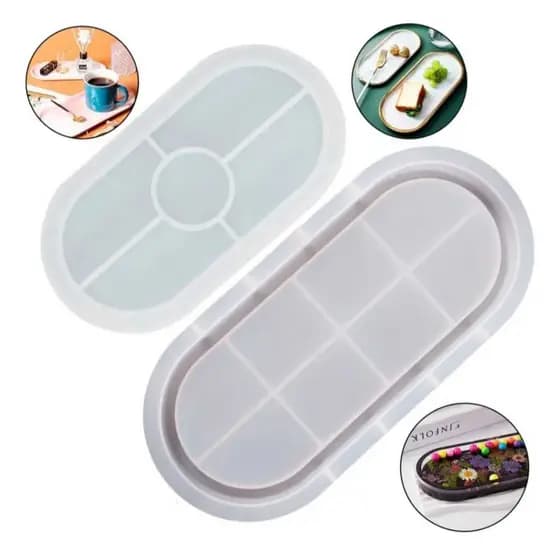 Kit 2 Molde Silicone Cinzeiro Oval Bandeja Resina 26cm E 18cm