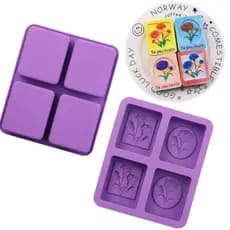 Molde Silicone 4 Cavidades Sabonete Formato Flor Quadrado Saboaria Sabão