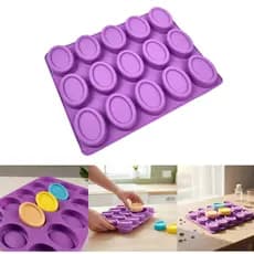 Forma de Silicone para Sabão Artesanal Oval Molde Flexível 15 Cavidades Saboaria