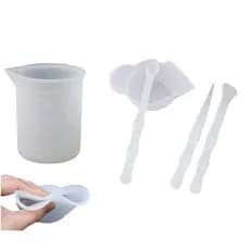 Molde Silicone Copo Medidor De Silicone Para Resina 100ml + Mix Copo Com 3 Varinhas Misturador