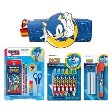 Kit Sonic: Lápis de Cor 12 Cores + Borracha Retrátil + Estojo c/ Patch + Giz de Cera 12 Cores