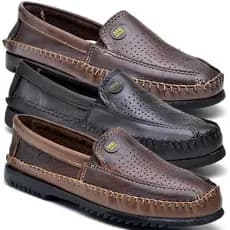 Kit 3 Tenis Masculino Adulto Mocassim Drive Costurado Macio e Confortável Para o Dia a Dia