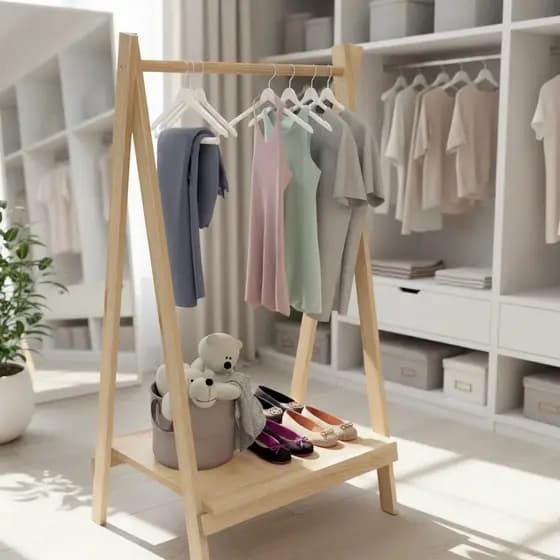 Arara Infantil Montessoriana Grande Madeira Rústica Cabideiro Roupas Criança Organizador Quarto Baby Decoração