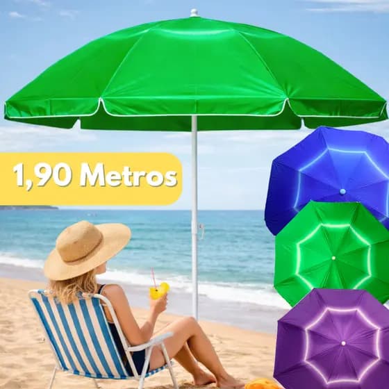Guarda-Sol Praia Grande 1,90 Reforçado UV Proteção Solar Piscina E Pesca Capa transporte