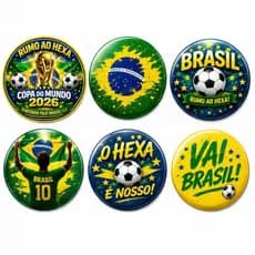 Kit 6 Bottons Grandes 58m9m Copa do Mundo Brasil