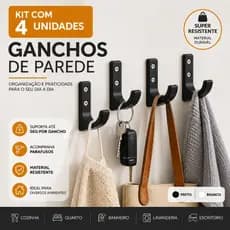 Kit 4 Ganchos de Parede Branco Preto com Dupla Face 3M Parafuso para Cozinha Quarto e Banheiro Toalha Bolsa  Pendurar