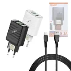 Carregador para até 3 aparelho TURBO  USB 5.1A  Cabo TIPO-C de 1 Metro INOVA CAR-3248C