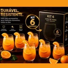 Copo de Vidro Grande Jogo de Copo Redondo Oval - Resistente Para Bebidas Drinks Suco Refri Kit 6 und