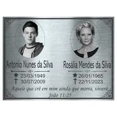 Placa 20x15cm Aço Inox Póstuma Túmulo Cemitério Lápide 2 fotos