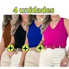 Kit com 4 Regatas Feminina Basica ALÇA LARGA