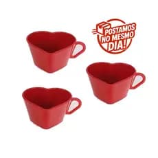 Kit 10 Xicara Coracao Vermelha Acrilico 100 ML