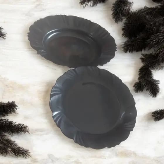 Kit 20 Prato Pétala Preto Plástico 10 Sobremesa-10 Grande Fundo