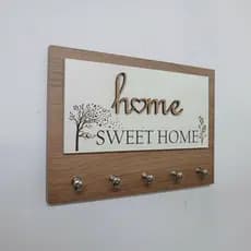 Porta Chaves 5 Ganchos Decoração em mdf amadeirado parede home sweet home