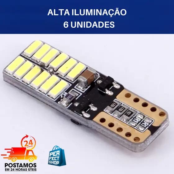6x Lampada 24 leds T10 xenon super branca