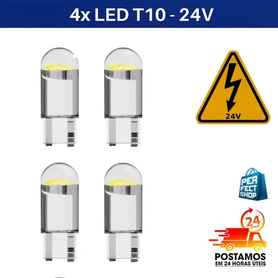 4x Lâmpada Led T10 24v Pingo W5W Branco, Azul, Verde, Ambar, Vermelho Alta Qualidade Pingo Branco Puro Carro Moto 24v