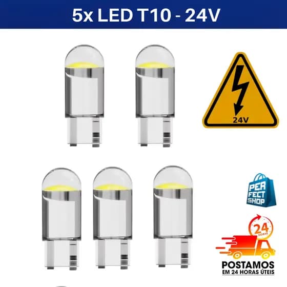 5x Lâmpada Led T10 24v Pingo W5W Branco, Azul, Verde, Ambar, Vermelho Alta Qualidade Pingo Branco Puro Carro Moto 24v