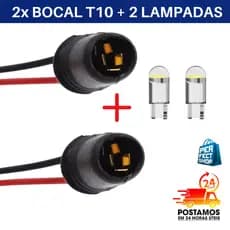 2x Plug Soquete T10 Com Chicote + 2 lampadas T10 Led W5w Emborrachado Adaptável