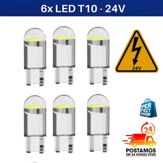 6x Lâmpada Led T10 24v Pingo W5W Branco, Azul, Verde, Ambar, Vermelho Alta Qualidade Pingo Branco Puro Carro Moto 24v