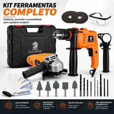 Kit Lixadeira Esmerilhadeira Angular Furadeira de Impacto 10mm e Maleta de Transporte Com Acessórios