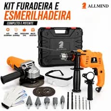 Parafusadeira Furadeira de Impacto E Lixadeira Esmerilhadeira Profissional Com Maleta e Acessorios