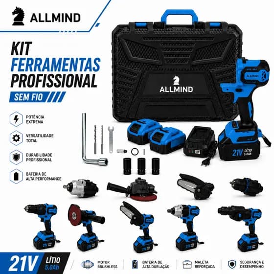 Kit 5 em 1 Multifuncional Martelete Furadeira Esmerilhadeira Chave de Impacto Motosserra Bateria 48v