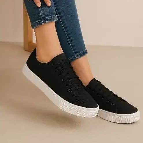 Tênis Preto Feminino Barato Confortável Estilo Urbano Casual para Trabalho Dia Dia