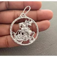 Pingente são Jorge grande banhado a prata 925 Grande