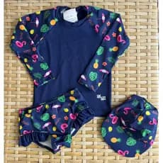 Biquíni infantil kit com chapéu blusa proteção UV