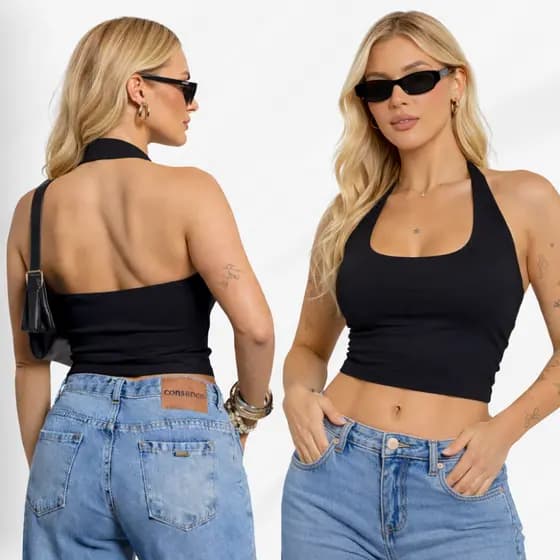 Blusa Cropped Top Feminina Frente Única Costa Nua no Suplex Premium Moda Gringa