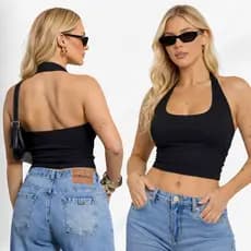 Blusa Cropped Top Feminina Frente Única Costa Nua no Suplex Premium Moda Gringa