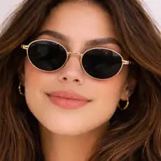 Óculos De Sol Ovais Feminino Armação Dourado Prata e Preto Moda Retrô Fashion Unissex Estiloso