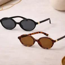 Óculos de Sol Feminino Retrô Armação Oval Vintage Moda Blogueira Estiloso Preto Marrom