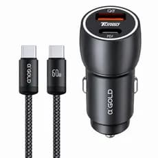 Carregador Veícular Turbo 60W PD + USB-C Com Cabo TIPO C  LIGHTNING Compatível Com Android e iPhone