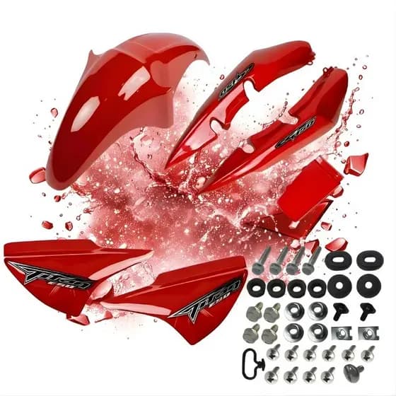 Kit Carenagem Titan 150 Vermelho 2004 2005 2006 2007 2008 + Adesivos e Parafusos Caruaru Guarau Brilho Envernizado