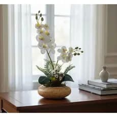 Arranjo De Orquídeas Em Silicone Em Vaso Dourado
