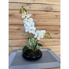 Arranjo Orquídea Silicone 3d Vaso Cobre Vidro Centro De Mesa