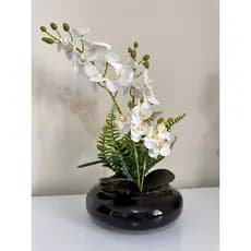 Arranjo Orquídeas + Vaso Ceramica PRETO 4 Hastes