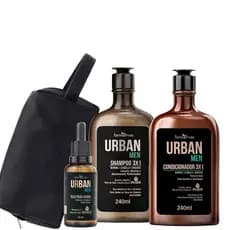 Kit Shampoo + Condicionador + Óleo P/ Barba + Necessaire Urban Men Presente Masculino Homem Pais Natal Namorados