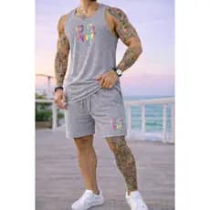 Kit Regata Longline e Short Moletom Sorriso Colorido Masculino Bermuda Street Wear Slim