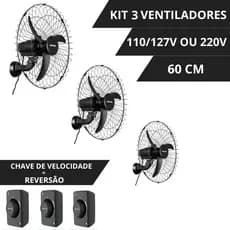 Kit 3 Ventiladores de Parede Ventisol 3 Pás New 145W Potente + Chave Reversível