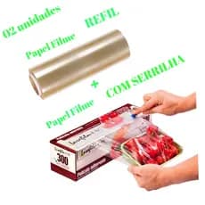kit 2 unid. plástico filme embalagem de alimento  com Serrilha corte mais REFIL reserva reposição