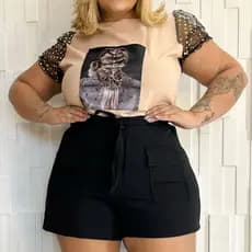 Bermuda Feminina no Crepe Lisa Com Elastano Plus Size 48 ao 58 All Curve