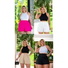 Kit 2 Bermudas Crepe Feminina Elegante Plus Size Com Zíper Cintura Alta 48 Ao 58 All Curve