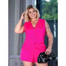 Conjunto Feminino de Colete e Bermuda Plus Size Social Elegante Veste 44 ao 58