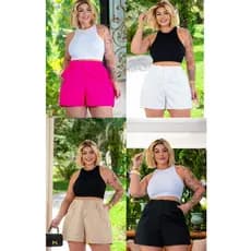 Kit 2 Bermudas Feminina Crepe Plus Size Cintura Alta Com Zíper Veste 48 ao 58 All Curve