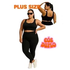 Conjunto Inverno Calça Legging e Top Fitness Academia Zero Transparencia Plus Size Básico