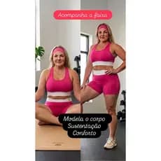 Conjunto Fitness Plus Size Top e Bermuda Com Faixa Cintura Alta Academia e Corrida 46 ao 52