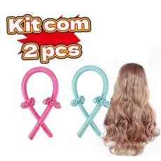 Kit com 2 Modelador de Cachos Cabelo Curling Rod Cetim Sem Calor + 4 Scrunchies