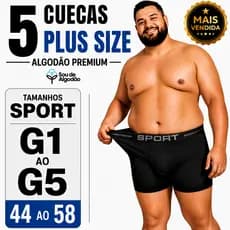 Kit 5 cueca plus size algodão GG1 GG2 GG3 GG4 GG5